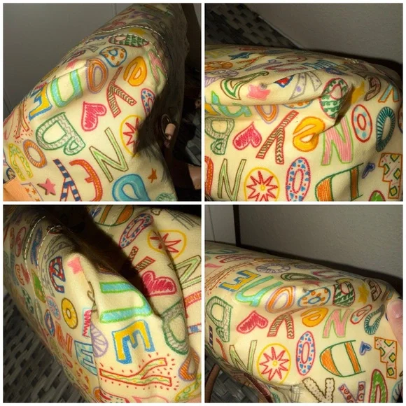 Dooney & Bourke Alphabet Print Satchel Cream Multicolor Leather Trim - Picture 15 of 16